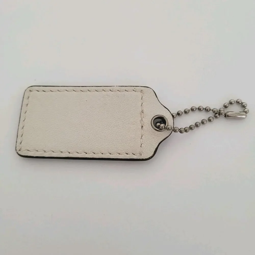 Coach Hang Tag Replacement White Silver Leather Bag Charm Keychain Medium 2